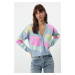 Trendyol Blue Color Block Knit Cardigan