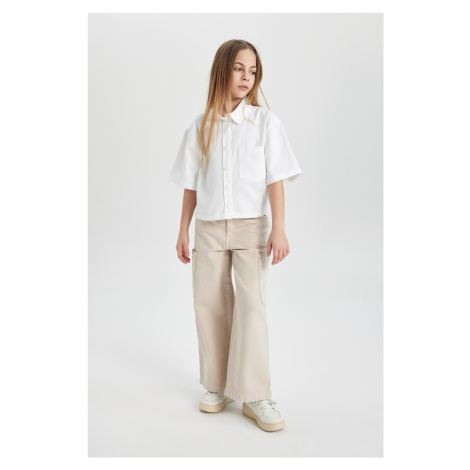 DEFACTO Girl's Wide Leg Cargo Wide Leg Jean Trousers