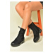 Fox Shoes Black Genuine Leather Nubuck Daily Women's Ankle Boots