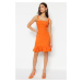 Trendyol oranžová áčková mini plisované tkané šaty
