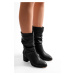 Shoeberry Women's Nollie Black Heels & Ankle Boots, Black Skin.