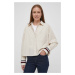 Bavlnená košeľa Tommy Hilfiger dámska, béžová farba, voľný strih, s klasickým golierom