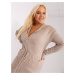 Beige Plus Size Long Sweater With Zipper