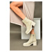 Fox Shoes R654006502 Beige Genuine Leather and Suede Women's Boots with Thick Heels