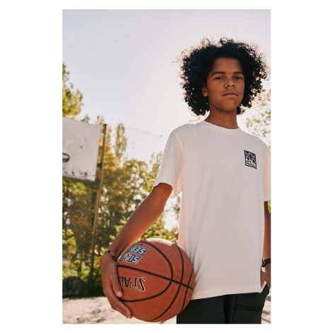 Detské bavlnené tričko Jack Wolfskin TEEN EXPLORING T B biela farba, s potlačou