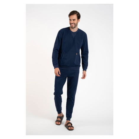 Men's Fox Long-Sleeved Tracksuit, Long Pants - Dark Blue Italian Fashion