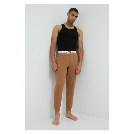 Pyžamové nohavice Tommy Hilfiger pánske, hnedá farba, jednofarebná