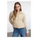 Trendyol Stone Polo Collar Soft Texture Knitted Cardigan