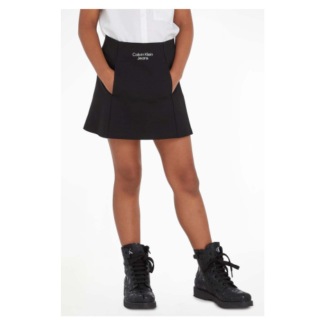 Dievčenská sukňa Calvin Klein Jeans čierna farba, mini, áčkový strih
