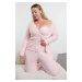 Trendyol Curve Pink Brushed Soft Ribbed Cardigan Knitted Pajama Set