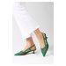 Mio Gusto Diane Green Color Mesh Detailed Open Back Women's Short Heeled Shoes.