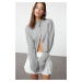 Trendyol Gray Crop Soft Textured Stand Collar Knitwear Cardigan