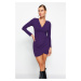 Trendyol fialová, dvojradová, vypasované mini pletené šaty