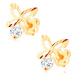 Zlaté náušnice 585 - ligotavý motýlik s ryhami a výrezmi na krídlach, zirkón