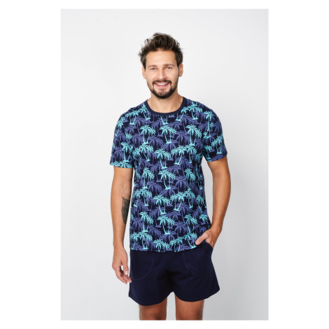 Men's pyjamas Paleros, short sleeves, shorts - print/navy blue Italian Fashion