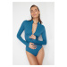 Trendyol Petrol Zippered Long Sleeve Regular Surf Swimsuit