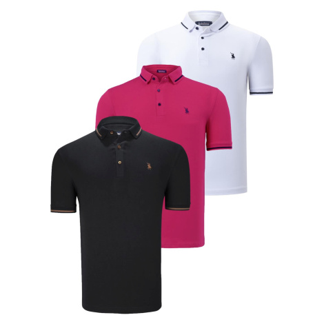 TRIPLE SET T8586 DEWBERRY MEN'S T-SHIRT-BLACK-WHITE-FUCHSIA