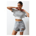 Trendyol Gray Ripped Detailed High Waist Denim Shorts