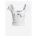 Biele dámske rebrované cropped tričko s mašľou Guess Valeriana
