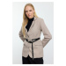 Trendyol Cream Cashmere Belted Blazer Jacket