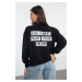 Trendyol Black Slogan Oversize / Wide Fit Thick Fleece Inside Knitted Sweatshirt