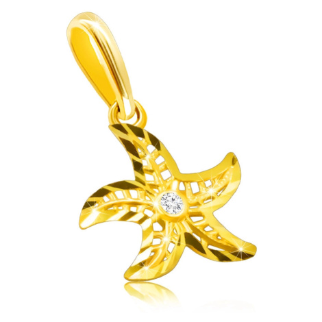 Diamantový prívesok zo 14K žltého zlata - motív morskej hviezdy, okrúhly číry briliant