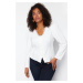 Trendyol Curve White Lace V-Neck Buttoned Plus Size Woven Blouse