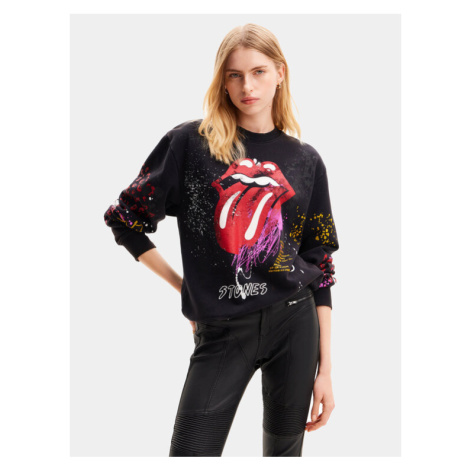 Desigual Mikina The Rolling Stones 24SWSK39 Čierna Regular Fit