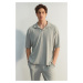 Trendyol Limited Edition Stone Oversize/Wide Texture Anti-Wrinkle Ottoman Polo Collar T-Shirt