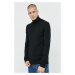 Vlnený sveter HUGO pánsky, čierna farba, tenký, s rolákom