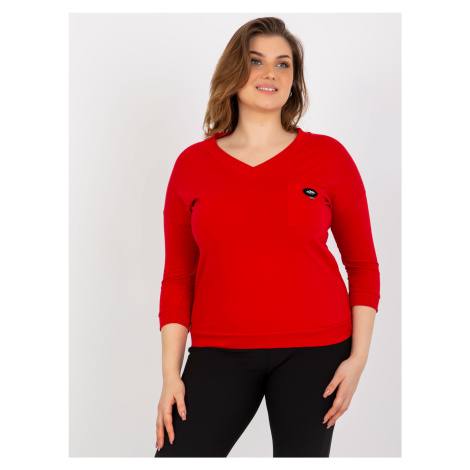 Red blouse plus sizes with V-neck