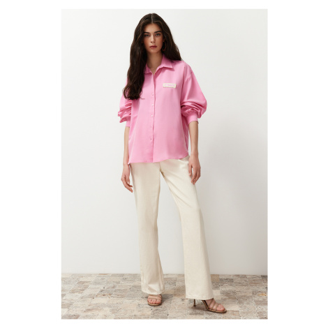 Trendyol Pink Balloon Sleeve Label Detailed Oversize Wide Fit Woven Shirt