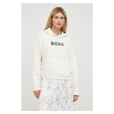 Bavlnená mikina BOSS dámska, béžová farba, jednofarebná Hugo Boss
