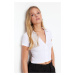 Trendyol White Button Detail Fitted/Situated Crop Polo Neck Ribbed Stretch Knit Blouse