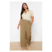 Trendyol Curve Light Khaki High Waist Wide Leg Wide Leg Pleated Woven Trousers