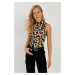 Cool & Sexy Women's Camel-Black Leopard Patterned Sleeveless Blouse