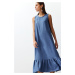 Trendyol Indigo Crew Neck Midi Aerobin Woven Dress