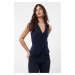 Trendyol Navy Blue Fitted Polo Neck Stretchy Knitted Blouse with Shirring/Drape Detail