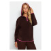 Trendyol Brown Thick Fleece Relaxed Have a Zipper and Piping Detail, Knitted Sweatshirt