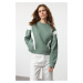 Trendyol Mint Color Blocked Regular/Normal Fit Crew Neck Knitted Sweatshirt