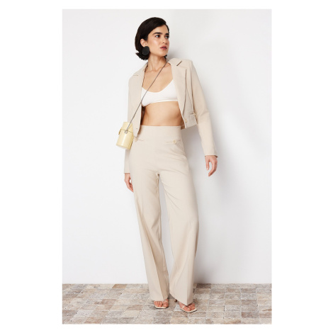 Trendyol Ecru Premium Wide Leg/Wide Leg Woven Trousers