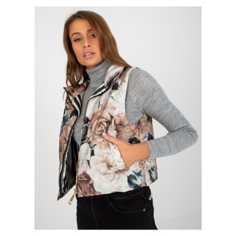 Lady's beige quilted vest with flowers