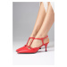 Mio Gusto Melissa Red Color Women's Open Back Strap Heeled Shoes