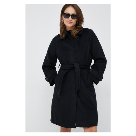Kabát s prímesou vlny Vero Moda čierna farba, prechodný,