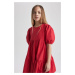 DEFACTO Girl&#39;s Short Sleeve Red Dress