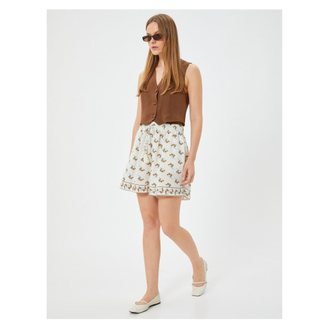 Koton Floral Linen Blend Shorts with Elastic Waistband