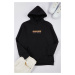 Trendyol Black Oversize/Wide Cut Text Printed Hooded Fleece Sweatshirt