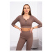 Žebrovaný crop top set mocca UNI