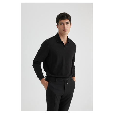 DEFACTO Regular Fit Polo Neck Jacquard Sweatshirt