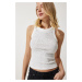 Happiness İstanbul Women's White Stone Embroidered Crop Knitwear Blouse